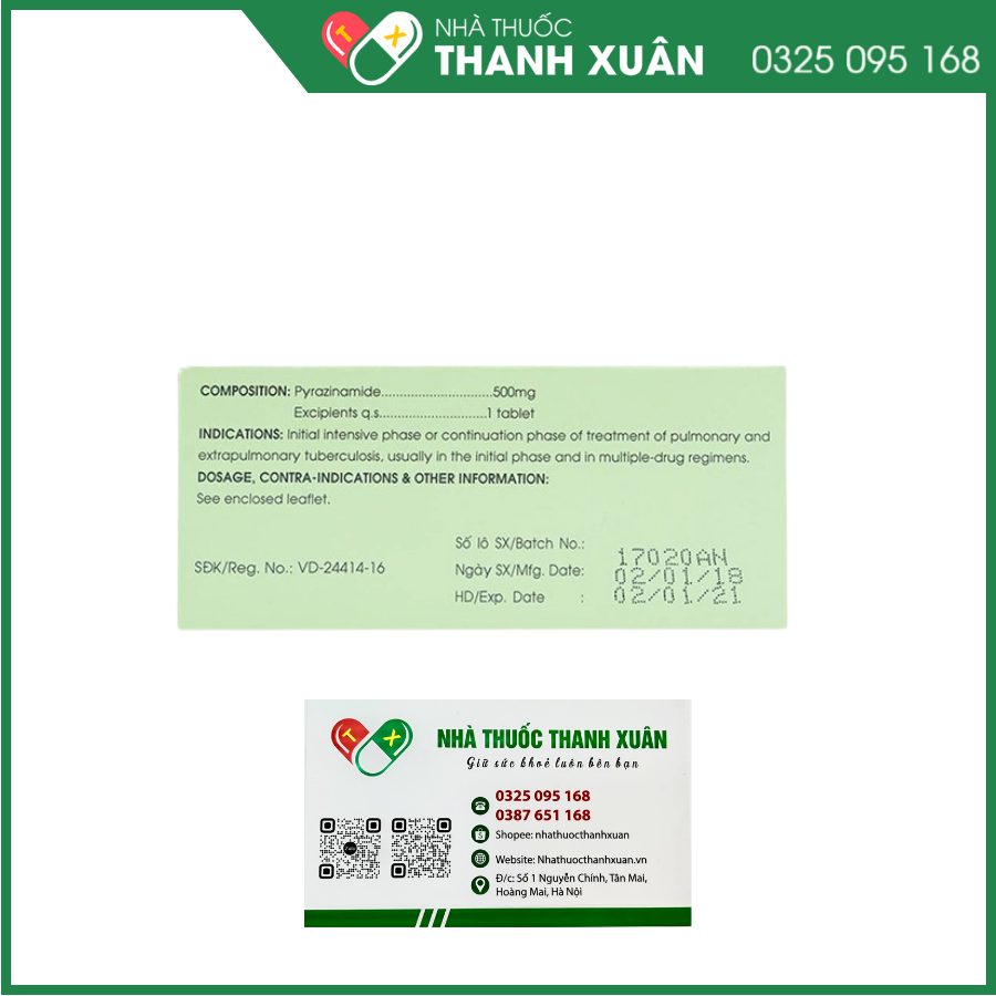 Rx Pyrazinamide 500mg trị bệnh lao